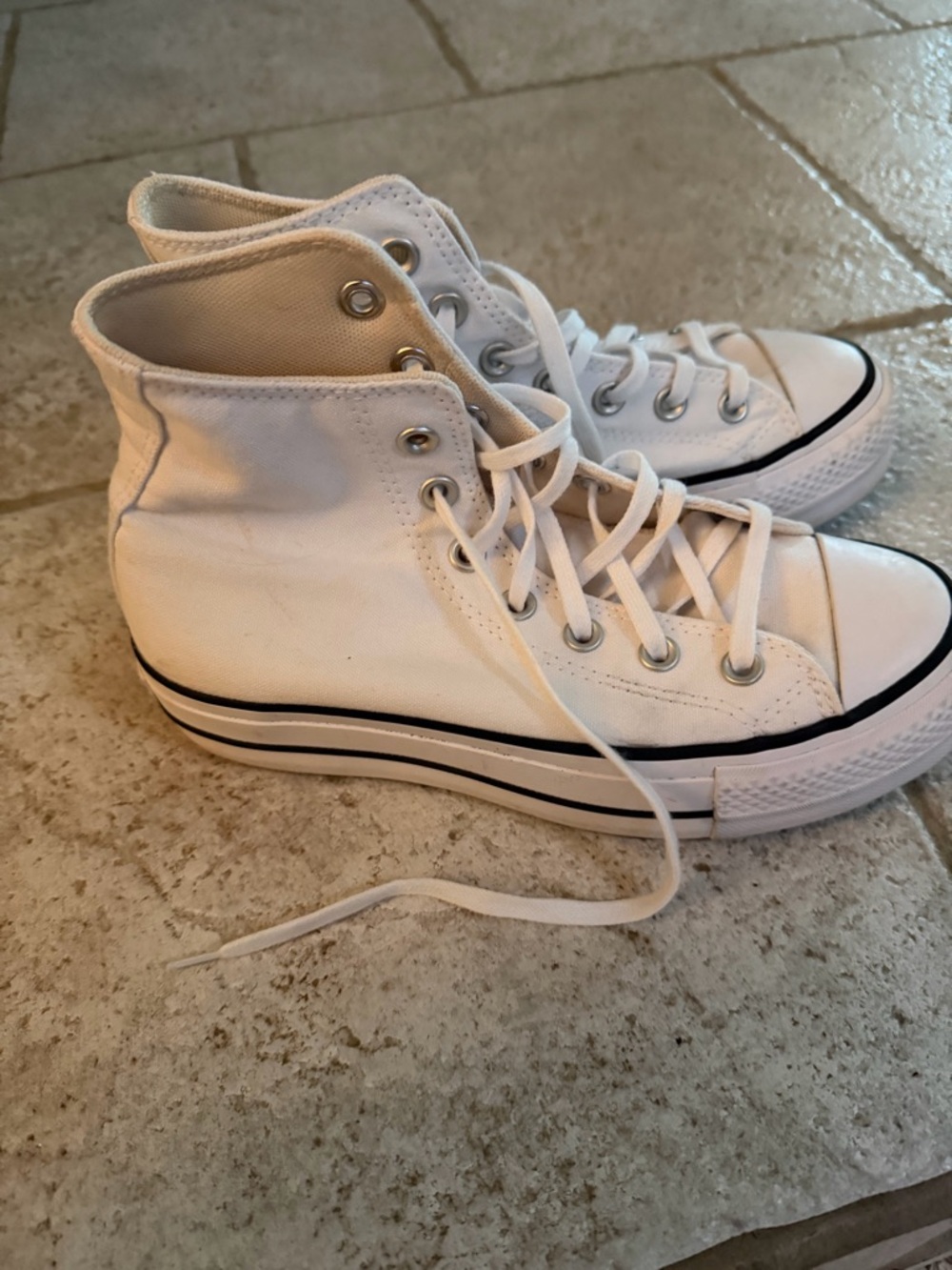Converse White High-Top Canvas Sneakers with Black Stripe